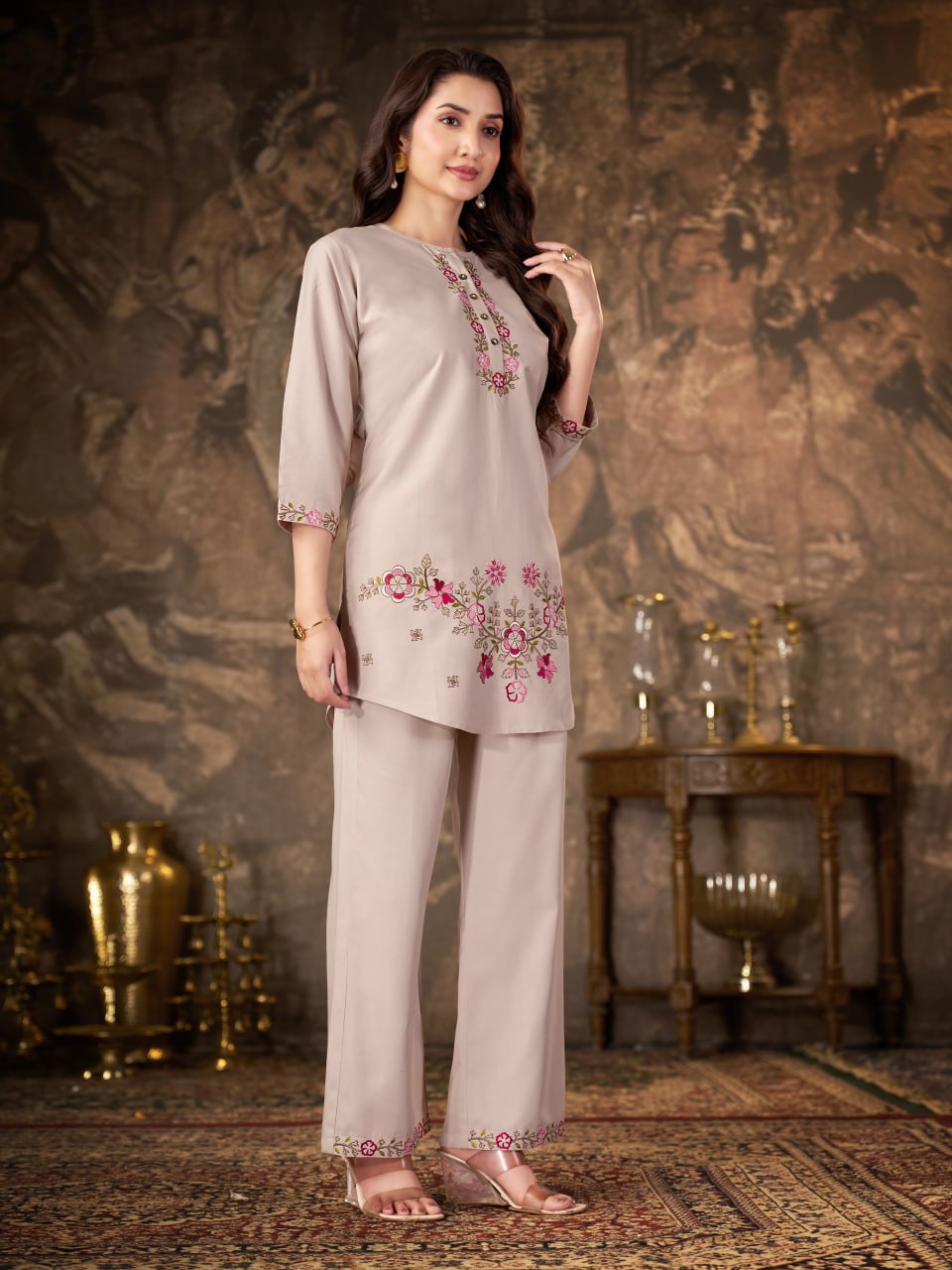 Heavy Rayon Embroidered Co-Ord Set with Straight-Cut Pant – Festive Wear