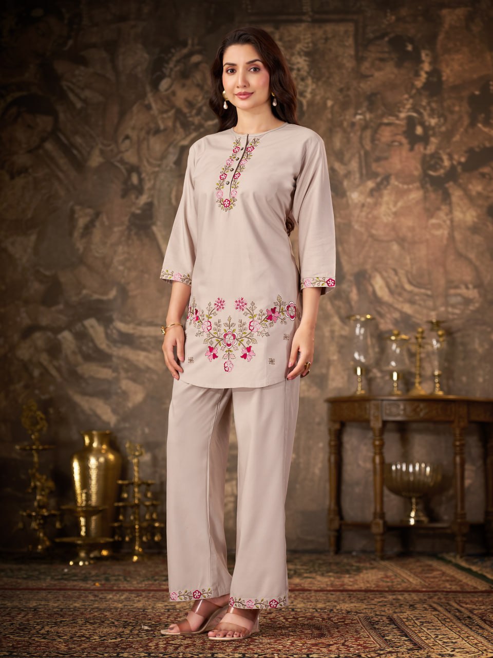 Heavy Rayon Embroidered Co-Ord Set with Straight-Cut Pant – Festive Wear