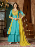 Mal Chanderi Embroidered Anarkali Kurti with Palazzo & Dupatta Set – Festive & Wedding Wear